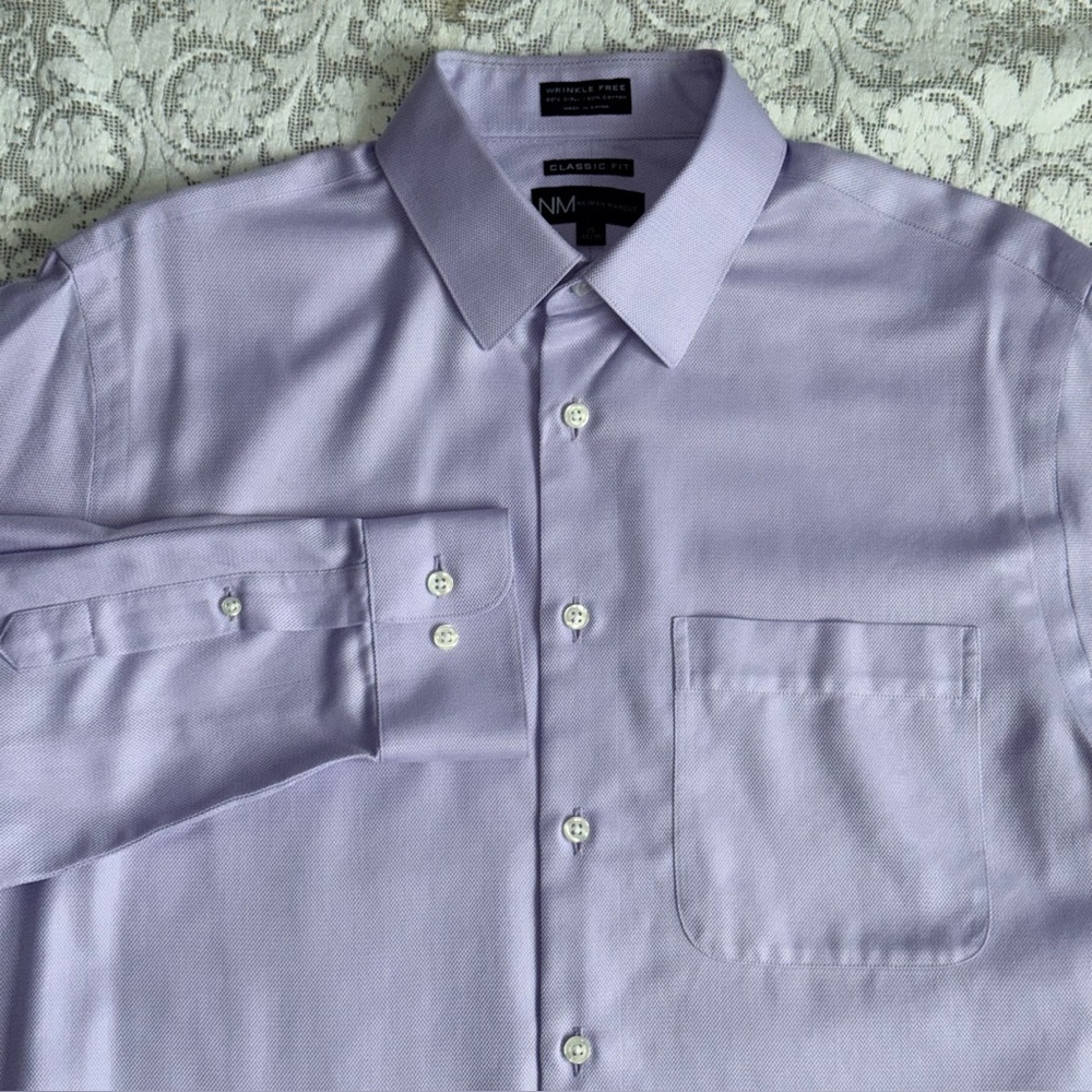 Neiman Marcus Men’s Dress Shirt Lavender Purple 15 34/35 Wrinkle-Free 80s Cotton
